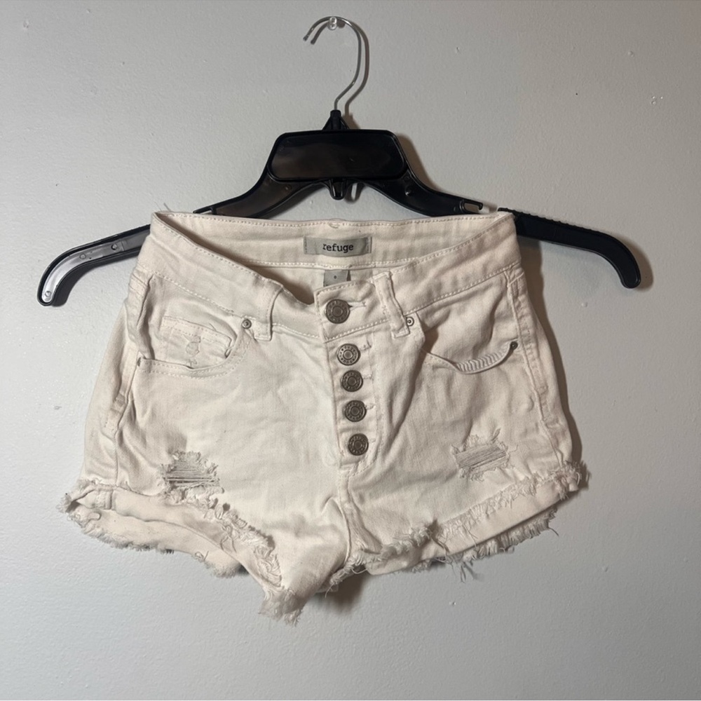 Refuge White Jean Shorts High-Waisted Distressed